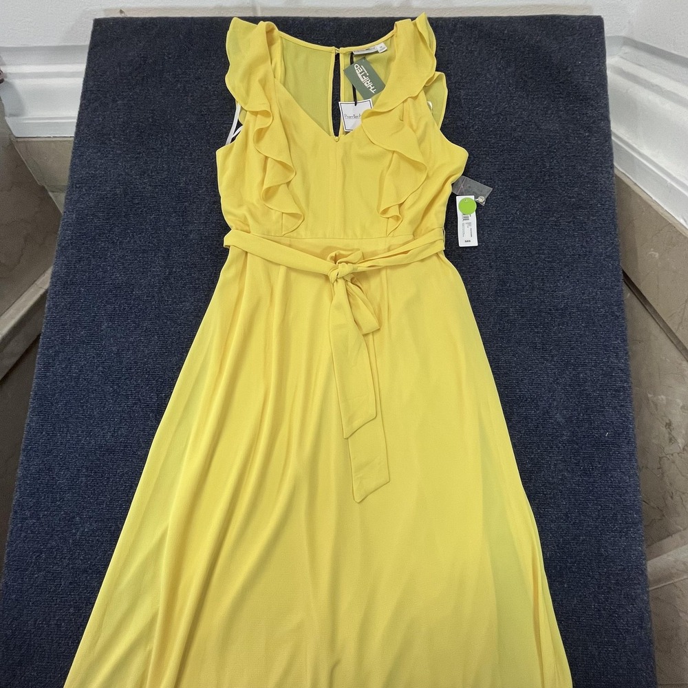 Premier Amour Dress Womens 14 Yellow Maxi Sleeveless Ruffle Belted New $89